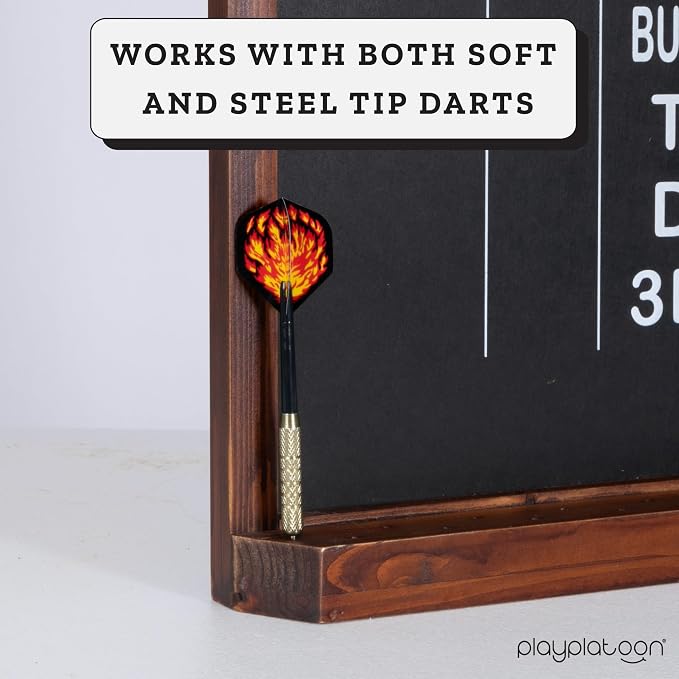 Play Platoon Dart Scoreboard & Darts Holder Wall Mount - Wood Score Board, Professional Darts Accessories, Dart Holder