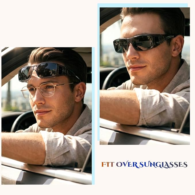 LVIOE Over Glasses Sunglasses Wrap Around Polarized Sunglasses for Men Women Fit Over Prescription Glasses with UV Protection