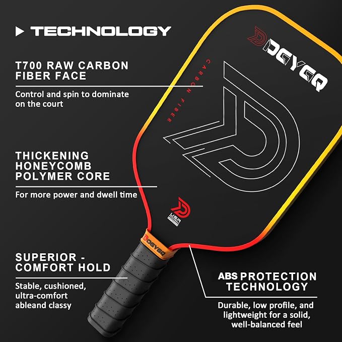 DGYGQ Pickleball Paddles with Polypropylene Honeycomb Core, T700SC Power Carbon Fiber Pickleball Paddle, Increased Power for Ultimate Spin & Consistency