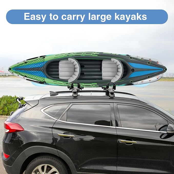 XGeek Kayak Roof Rack 4-in-1 Set of 1 for Kayak, Surfboard, Canoe and Ski Board Rooftop Mount Carrier Folding Adjustable Bilateral J-Style Rack on SUV, Car and Truck