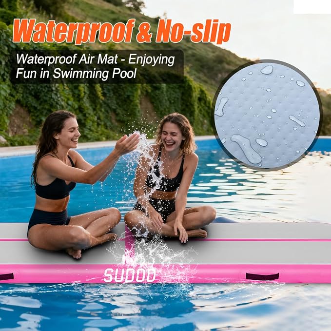 SUDOO Gymnastics Air Mat 10ft/13ft/16ft Inflatable Air Tumble Track Mat 4" Thick Tumbling Mat With Pump or No Pump for Training Tumble Yoga Cheerleading Parkour Beach Water Activities Home Use