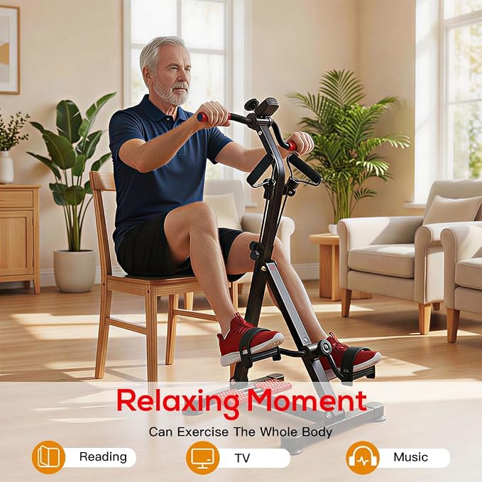 3-in-1 Pedal Exerciser with Resistance Bands, Under Desk Bike for Seniors Arm & Leg Workout, Adjustable Tension Floor Cycle with Massage Rollers, Seated Mobility Equipment