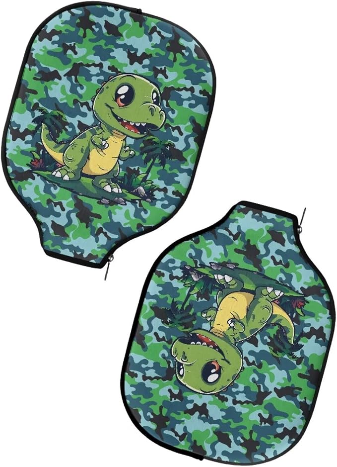 Dinosaur 4 Pack Pickleball Paddle Covers 8.7 X 11.4 Inch Neoprene Pickleball Racket Sleeve Zippered Pickleball Paddle Case Universal Pickleball Racket Cover for All People