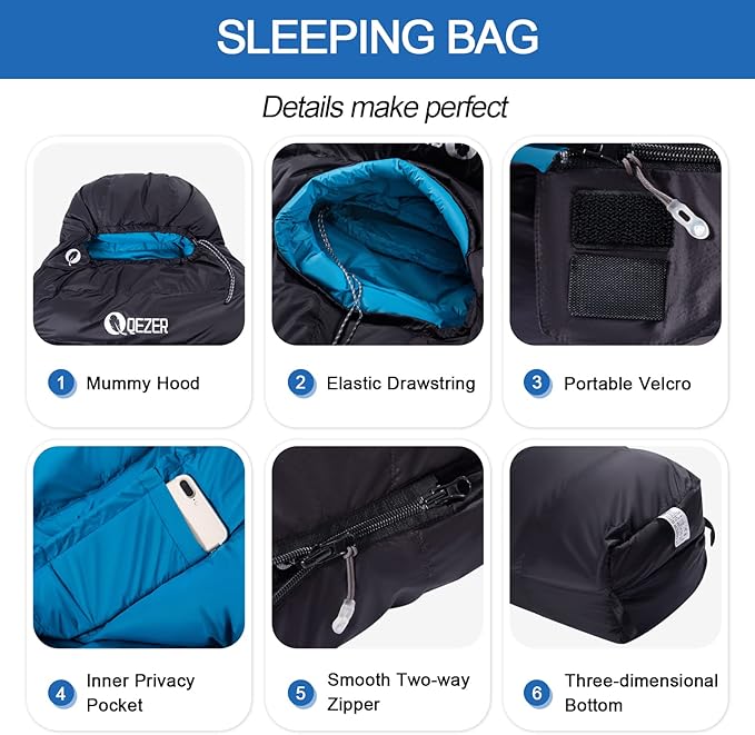 Down Sleeping Bag for Adults, 0°F 10°F 15°F 20°F 600 Fill Power Mummy Lightweight Compact Cold and Warm Weather Backpacking Sleeping Bag for Camping Hiking Outdoor All Seasons