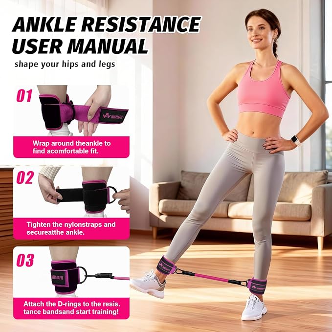 WHATAFIT Resistance Bands, Exercise Bands, Workout Bands with Handles, Door Anchor and Ankle Straps, 5 Resistance Levels Fitness Bands for Strength Training, Physical Therapy, and Home Gym Equipment
