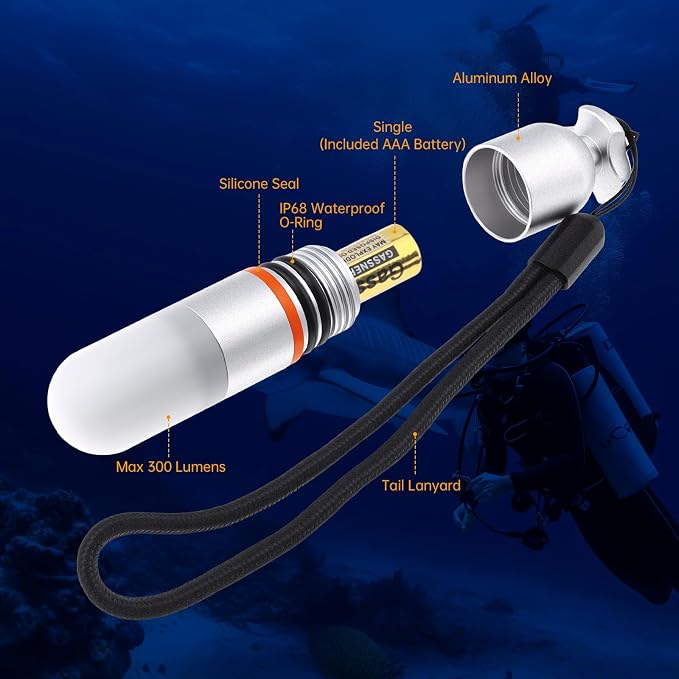 SecurityIng 4-Pack Dive Marker Light, 150m Waterproof Mini Scuba Tank Light, Steady & Flash Modes,AAA Battery Included, LED Diving Signal Light for Night Diving Camping Cave Adventure -Blue