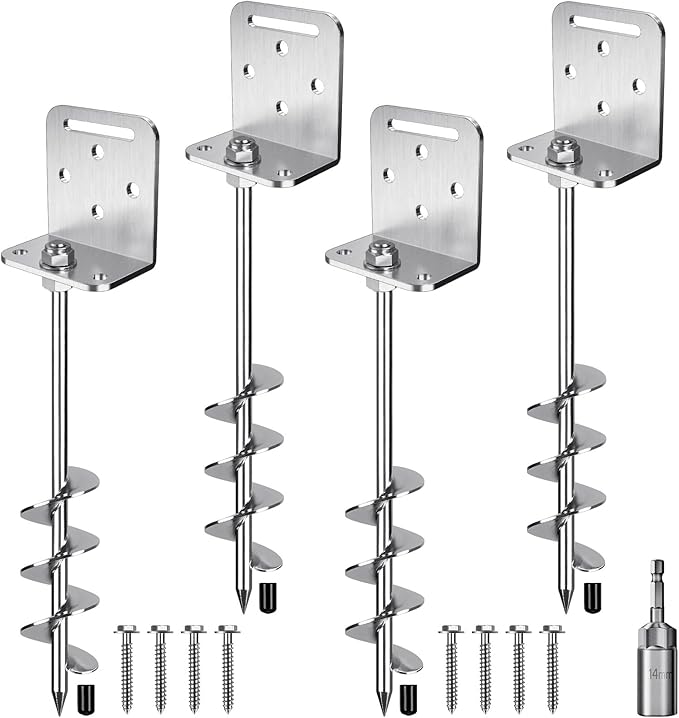 Insaga 18''/24''/30'' Ground Anchors Screw in Earth Anchor Solid Steel with L Bracket for Trampoline Mobile Home Swing Set Shed Carport Tent Stakes, Wider Helix Blade & Chrome Plated Finish, 2/4/6Pcs