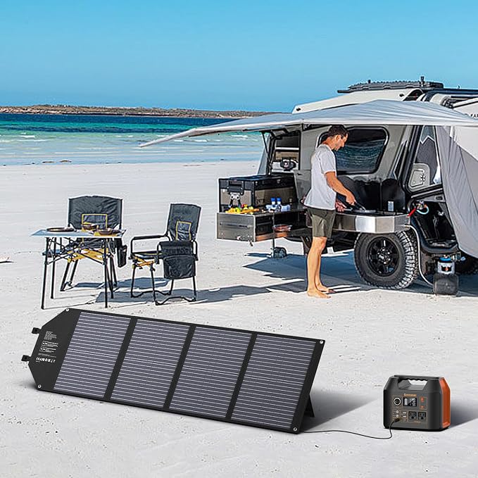 EnginStar 100W Foldable Solar Panel w/ 18V DC Outlet for Portable Power Stations EnginStar/Jackery/Rockpals/Flashfish, Portable Solar Generator with USB-A USB-C QC 3.0 for Outdoor Camping Van RV Trip