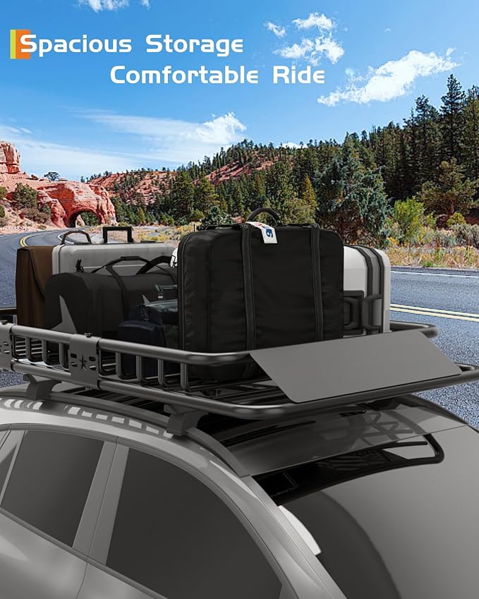 GarveeLife 64 in x 50 in Roof Rack Basket, 200 LBS Capacity Rooftop Cargo Carrier Basket with Extension Luggage Rack Heavy Duty for SUVs, Trucks, Vehicles