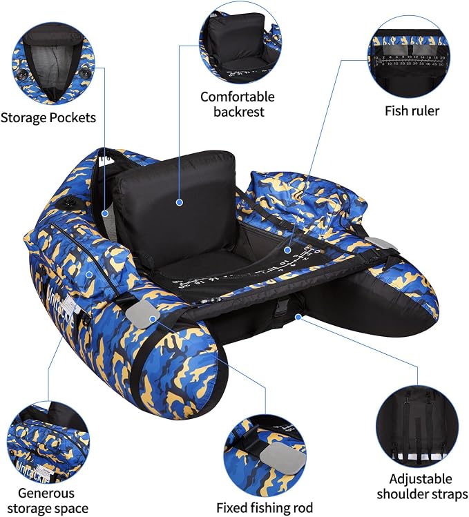 Inflatable Float Tube, with Paddles, Fish Ruler, Air Pump, Adjustable Shoulder Straps, Weight Capacity of 286 pounds, Suitable for Adults Fishing in Rivers and Lakes