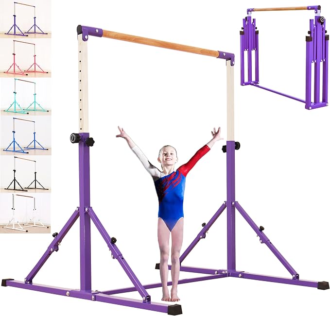 MARFULA 4FT/5FT Gymnastic Bar Set Gymnastics Kip Bar with 5 Ft Length 4Ft Inner Width 5ft Adjust Height Gymnastics Training Bar Equipment for Kids Professional Training Home and Club Use