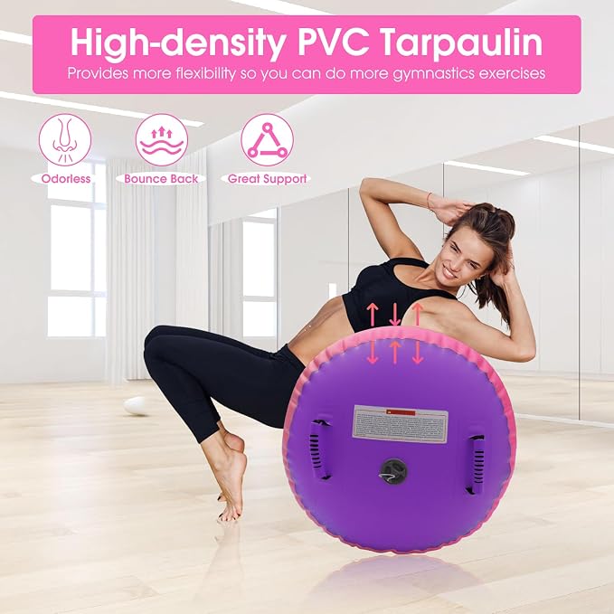 Gymnastics Air Barrel Roller Air Spot, Inflatable Tumbling Mat Tumble Track Gymnastic Equipment Balance Cylinder with Pump for Yoga Cheerleading Home Use Gym