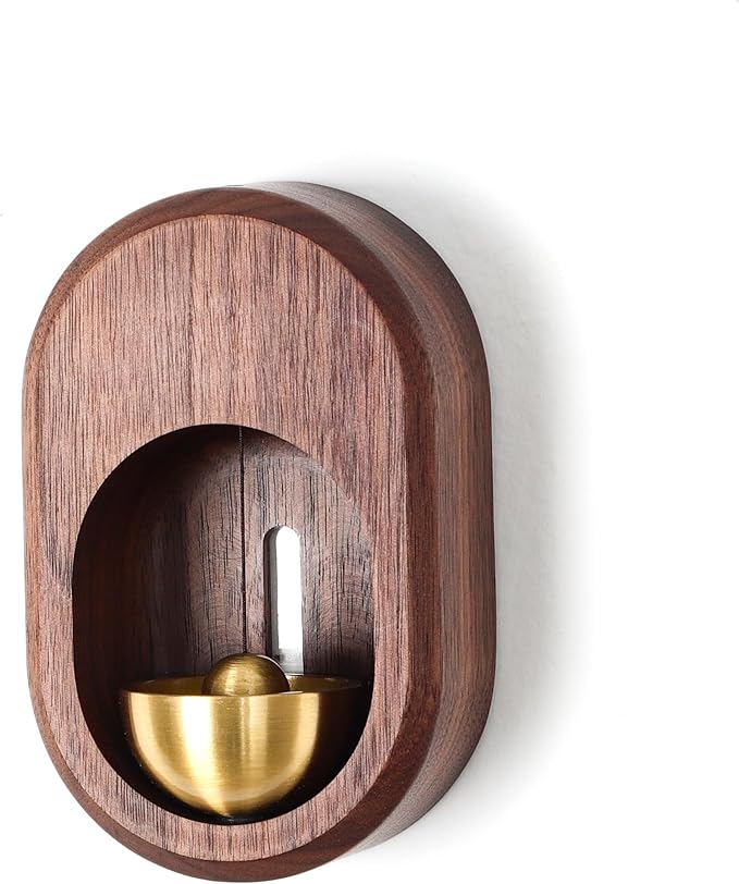 Shopkeepers Bell - Magnetic Attached Doorbell for Door Opening - Unique Office Ornament and Hanging Decoration for Business Entrance, Fridge Sticker and Barn Door (Clock-Shaped-Walnut)