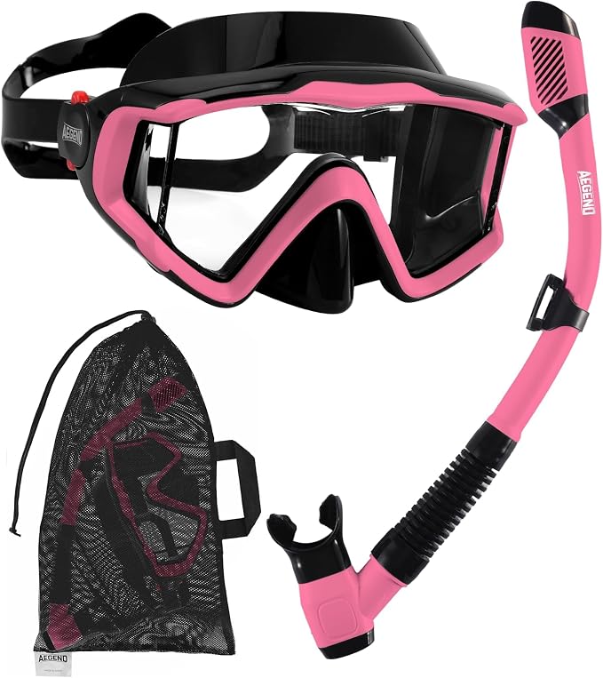 Aegend Snorkeling Gear for Adults Youth Kids, Snorkel Mask with Top Dry Valve - Panoramic View Anti-Leak and Anti-Fog with Mesh Bag for Snorkeling, Scuba Diving, Freediving & Swimming