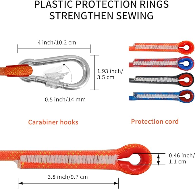 NewDoar Climbing Rope 8(5/16in),10mm (3/8in), High Strength Accessory Cord Rope with 2 Steel Hooks, for Outdoor Rescue Rappelling Rope Down Cliffs ledges Safety Escape Tow Strap Equipment(Blue)