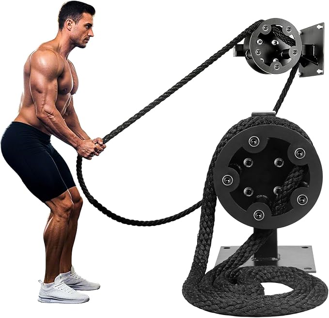 INNOLIFE Wall Mount Pulley Rope Trainer, 3-Level Adjustable Resistance for Home Gym, Full Upper Body Strength Training Equipment for Arms Back Chest