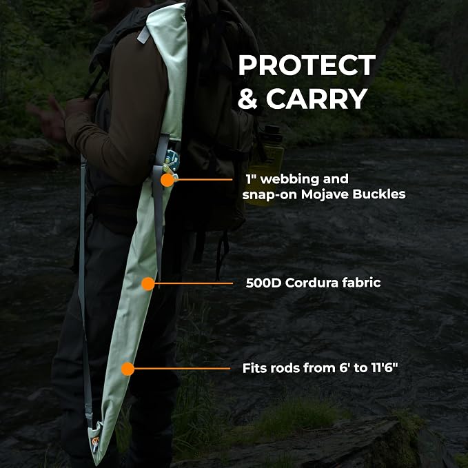 VIAM Outdoors Fishing Rod Sling: Bait & Fly Fishing Pole Case Made with Durable 500D Cordura Fabric, Water Resistant & Tough, Protect & Carry Multiple Rods, Fishing Accessories