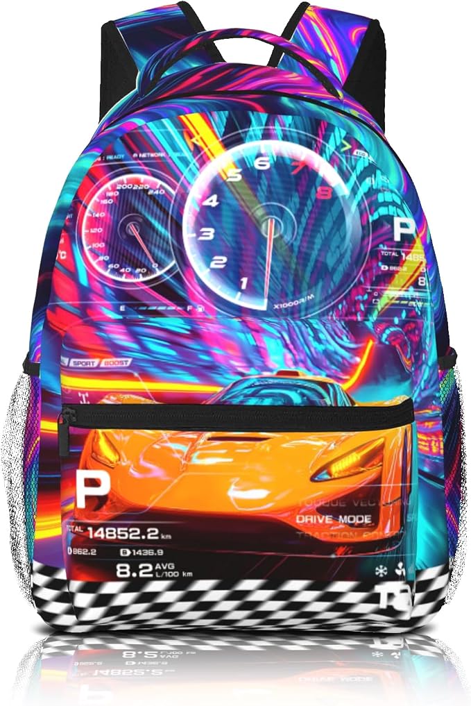 Kids Racing Car School Backpack For Boys Cool Sports Car Boys Backpack For Kids Children Teens Elementary Middle School Car Bookbag Travel Back Pack for Age 6-18