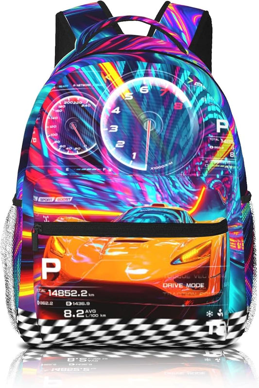 Kids Racing Car School Backpack For Boys Cool Sports Car Boys Backpack For Kids Children Teens Elementary Middle School Car Bookbag Travel Back Pack for Age 6-18