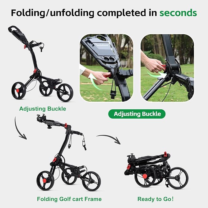 Lakehood Golf Push Cart, 3 Wheel Golf Push Cart Foldable and Golf Bag Cart, Push Cart Golf Easy to Open/Fold, Golf Caddy Push Cart with for Different Terrain with Umbrella Stand Cup Holder Scoreboard