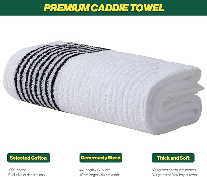 Handy Picks Caddie Golf Towel, Extra Large 44” x 22” Caddy Towel for Tour Professionals, Selected Soft Cotton, Absorbent with Professional Edge Finishing (White, Pack of 2)
