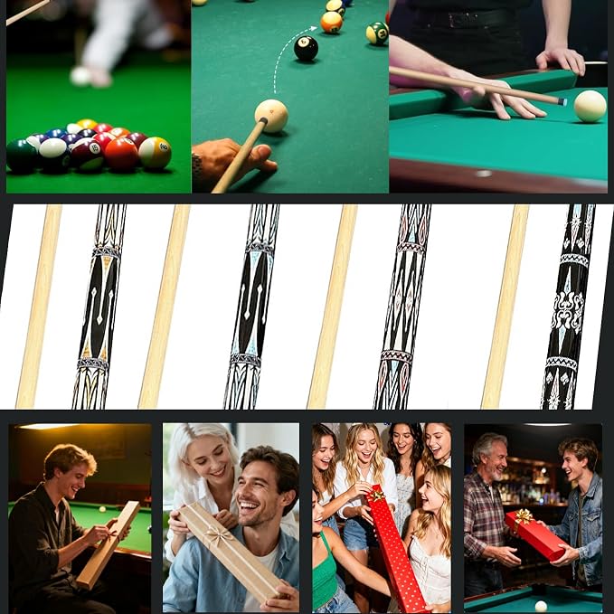 SUPERDIAMOND Pool Cue Stick Set Billiard Cue Sticks with Hard Case, 2-Pieces 58" Pool Table Sticks, 12.5 mm Tip Pool Queue,Pool Stick Set for Home Recreation, Billiards Clubs, Training