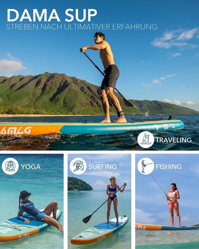 DAMA Inflatable Stand Up Paddle Boards for Adults w/Sup Board Accessories Hand Pump 4pcs Kayak Floating Paddle | Wide Stance, Bottom Fin Paddling Surf Control