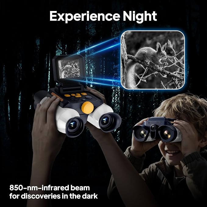 Kids Binoculars with Night Vision, 10x Optical Magnification Digital Binocular with 2.4" HD Screen & 20 Games, STEM Outdoor Exploration Camping Toys Gifts for Boys Girls Age 7-12+ (White&Purple)