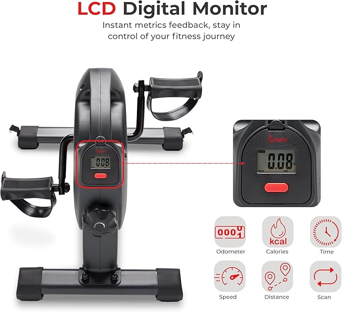 Sunny Health & Fitness Smart Under-Desk Bike Exerciser, Low-Impact Cardio Cycling Equipment for Home/Office, Mini Paddler for Arm/Leg Mobility Training, Free SunnyFit App