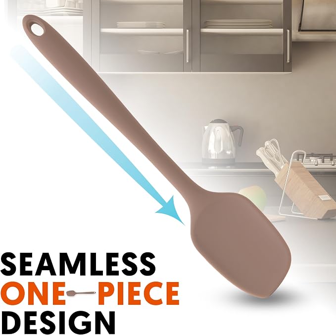 Platinum Silicone Spatula – BPA Free Silicone Spatula for Cooking – Heat Resistant Cooking Utensils for Non Stick Pans – One-Piece Spoonula for Baking, Mixing & More – Kitchen Scraper 11.4” Brown