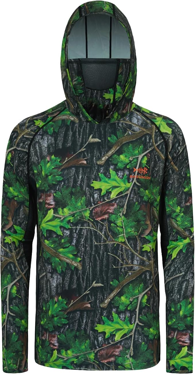 BASSDASH Men's UPF 50+ Camo Long Sleeve Hunting Fishing Hoodie Shirt