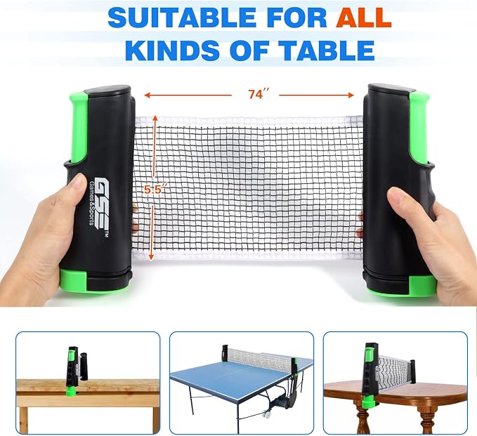 GSE Games & Sports Expert Adjustable Retractable Ping Pong Net Set & Post. Professional Table Tennis Rackets and Balls, Net with Posts and Storage Bag - Pingpong Paddle and Game Table Accessories. | Adjustable