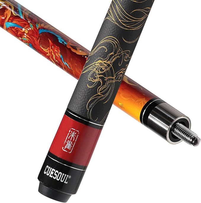 CUESOUL 19oz Pool Cue with Black case,13mm Tip,58inches Mythological Symbols Pattern 4 Styles