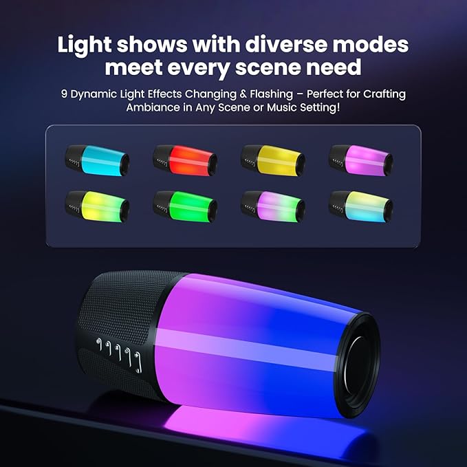 Bluetooth Speaker with Lights 40W 360° Stereo, Bluetooth 5.3 (100ft), IPX6 Waterproof, 9 Color LED, 12H Playtime (5600mAh) - Home/Outdoor/Party/Beach, Ideal Birthday (Colorful)