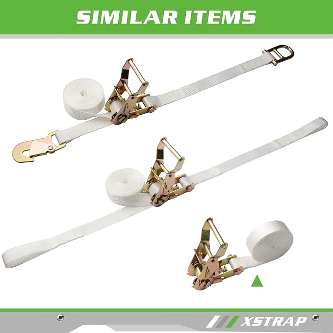 XSTRAP STANDARD 4PK 1" Endless Ratchet Straps - 2500lbs Breaking Strength Heavy Duty White Tent Securing Straps, Track Spring Fittings, 10ft Tie Downs for Tents/Trailers/Kayaks