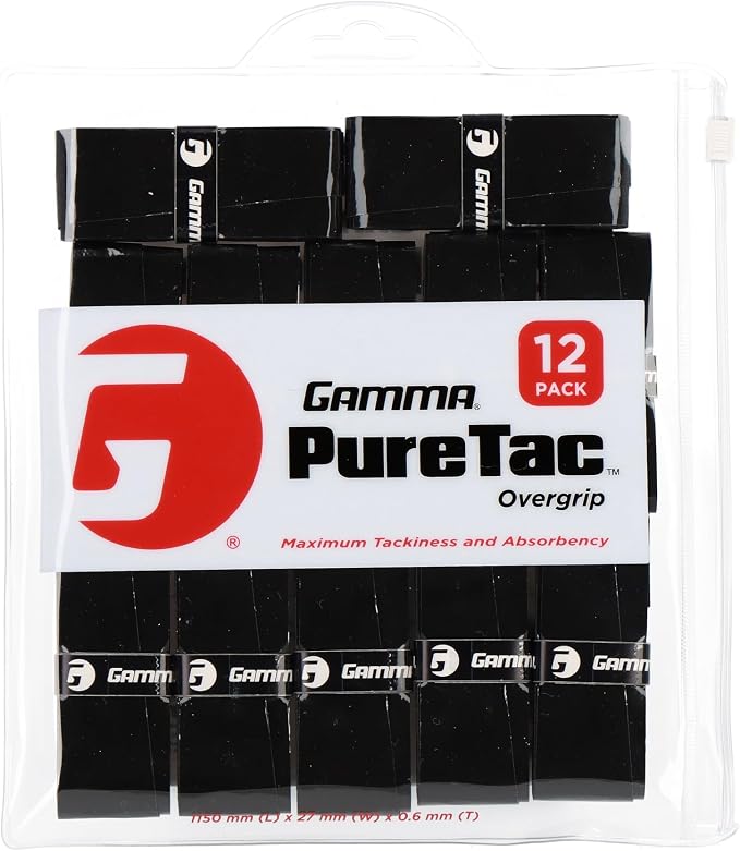 Gamma Sports PureTac Tennis Overgrip, Extra Tacky Racquet OG, Moisture Absorbent, Packs Available, Superior Playability, Racket, Pickleball, Platform, Badminton, Paddle