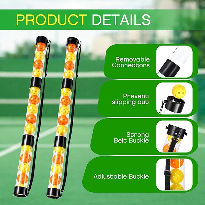 Soulchen 2 Pack Ball Retriever Upper Compatible with Pickleball Tennis Pickup Tube Holds 11/16 Balls with Shoulder Strap Easy Pickup Portable Ball Holder Storage Compatible with Pickleball