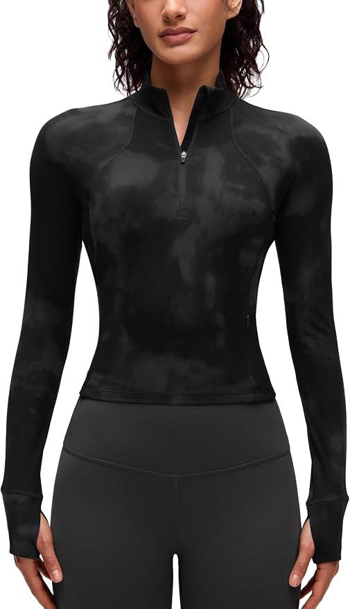 CRZ YOGA Butterluxe Half Zip Long Sleeve Shirts for Women - Workout Athletic Yoga Tops Crop Collared Quarter Zipper T-Shirt