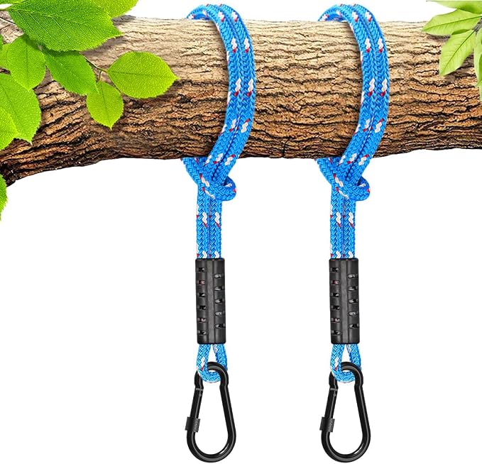 SELEWARE Hammock Straps, 2ft Tree Swing Rope for Hammock Chair Hanging Kit, Extension Rope with Carabiner for Indoor Outdoor Playground Tree Swings Camping Hammock Accessories (Blue, 2 Pack)