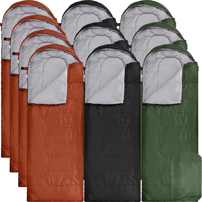 Macarrie 10 Pcs Bulk Sleeping Bags for Adults 0 Degree Waterproof Emergency Sleeping Bags with Compression Sack for Camping Hiking Backpacking Outdoor Activities