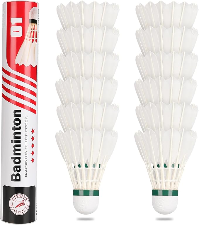 Goose Feather Badminton Shuttlecocks Birdies, 12 Pack Hight Speed Training Badminton Balls with Great Stability for Indoor Outdoor