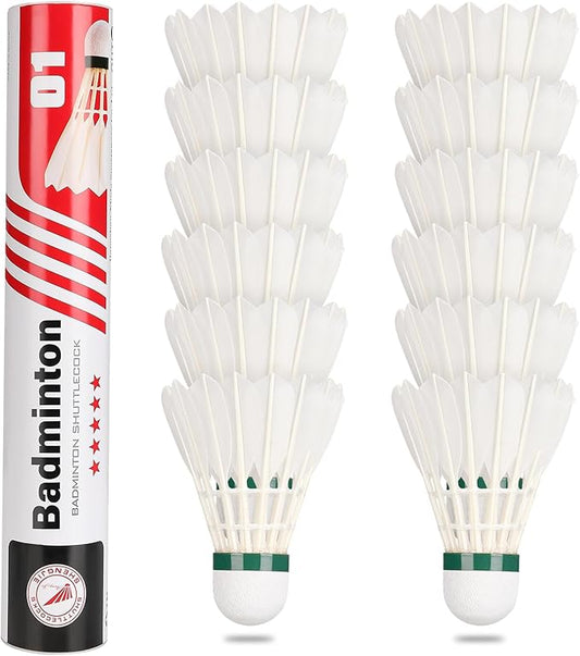 Goose Feather Badminton Shuttlecocks Birdies, 12 Pack Hight Speed Training Badminton Balls with Great Stability for Indoor Outdoor