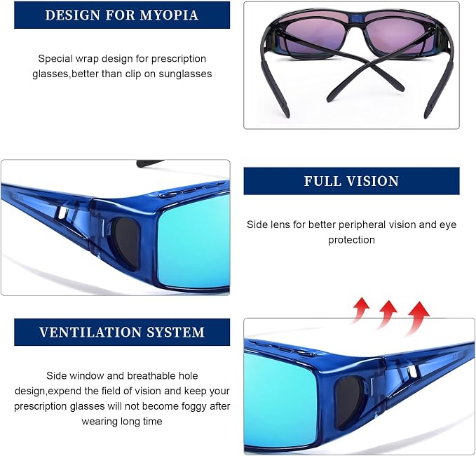 LVIOE Over Glasses Sunglasses Wrap Around Polarized Sunglasses for Men Women Fit Over Prescription Glasses with UV Protection