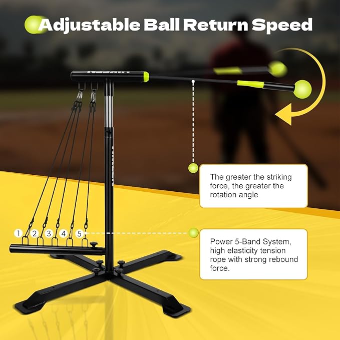 Hikeen Baseball Softball Swing Trainer, Baseball Training Equipment, Includes 5 Elasticity Bands Baseball/Softball Accessories for Hitting and Batting, Adjustable Height for All Ages Training