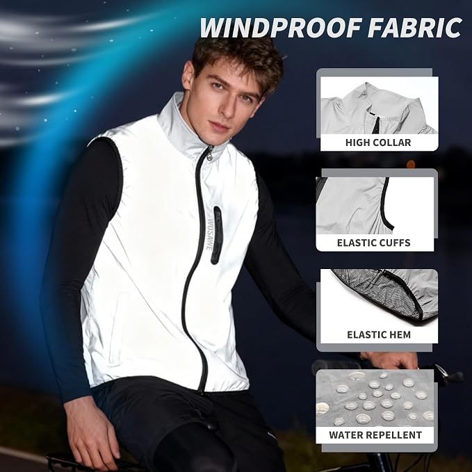 WOSAWE Men Reflective Jacket Night Glowing Bomber Jacket MTB Cycling Windbreaker Travel Sport Coat
