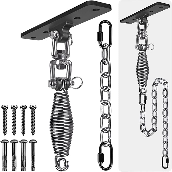 Dolibest Hammock Chair Hanging Kit, Heavy Duty Swing Hanger and 3.28ft Chain with Spring (6MM), Wall Ceiling Hooks for Yoga Indoor Playground Hanging Chair Hammock Chair4 Screws, 4 Expansion Screws
