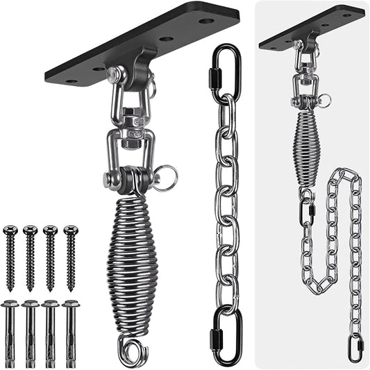 Dolibest Hammock Chair Hanging Kit, Heavy Duty Swing Hanger and 3.28ft Chain with Spring (6MM), Wall Ceiling Hooks for Yoga Indoor Playground Hanging Chair Hammock Chair4 Screws, 4 Expansion Screws