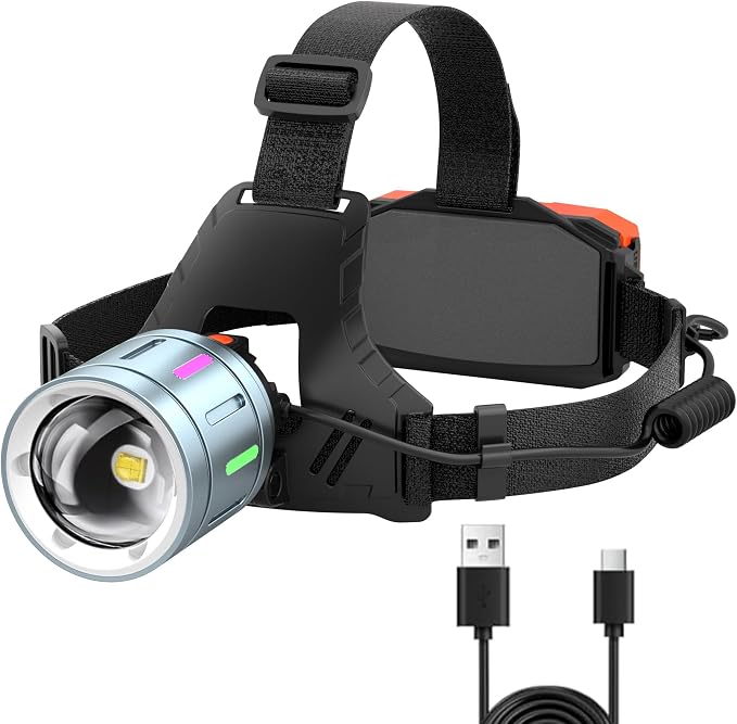 3000 Lumens USB Rechargeable IPX7 Waterproof Headlamp with 9000mAh Charger | 12 Modes with SOS Red Light, 90° Adjustable Wide Beam. Detachable Battery for Camping, Fishing, Hunting & Industrial Work