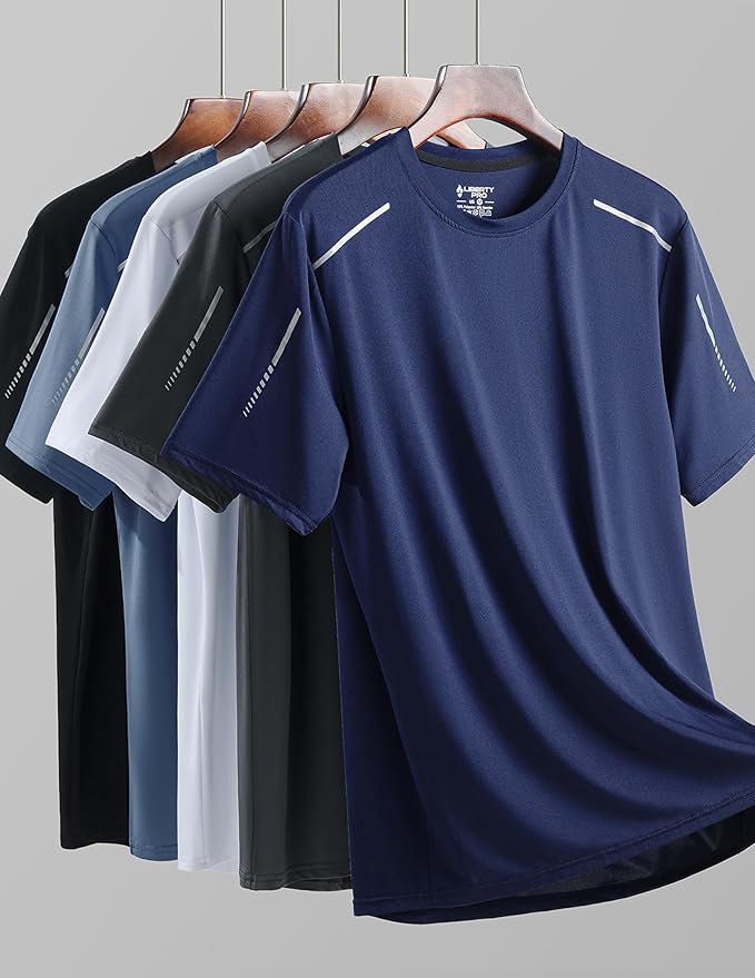 5 Pack Men’s Active Quick Dry Crew Neck T Shirts | Athletic Running Gym Workout Short Sleeve Tee Tops Bulk