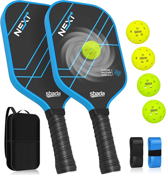 Pickleball Paddles Set of 2 - Graphite Carbon Fiber Pickleball Set with 16mm, Lightweight T700 Pickle Ball Rackets 2 Pack with 4 Outdoor Balls and 1 Bag